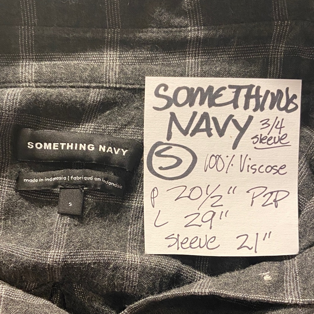 Something Navy Gray Plaid Button-Front Blouse Sma… - image 4